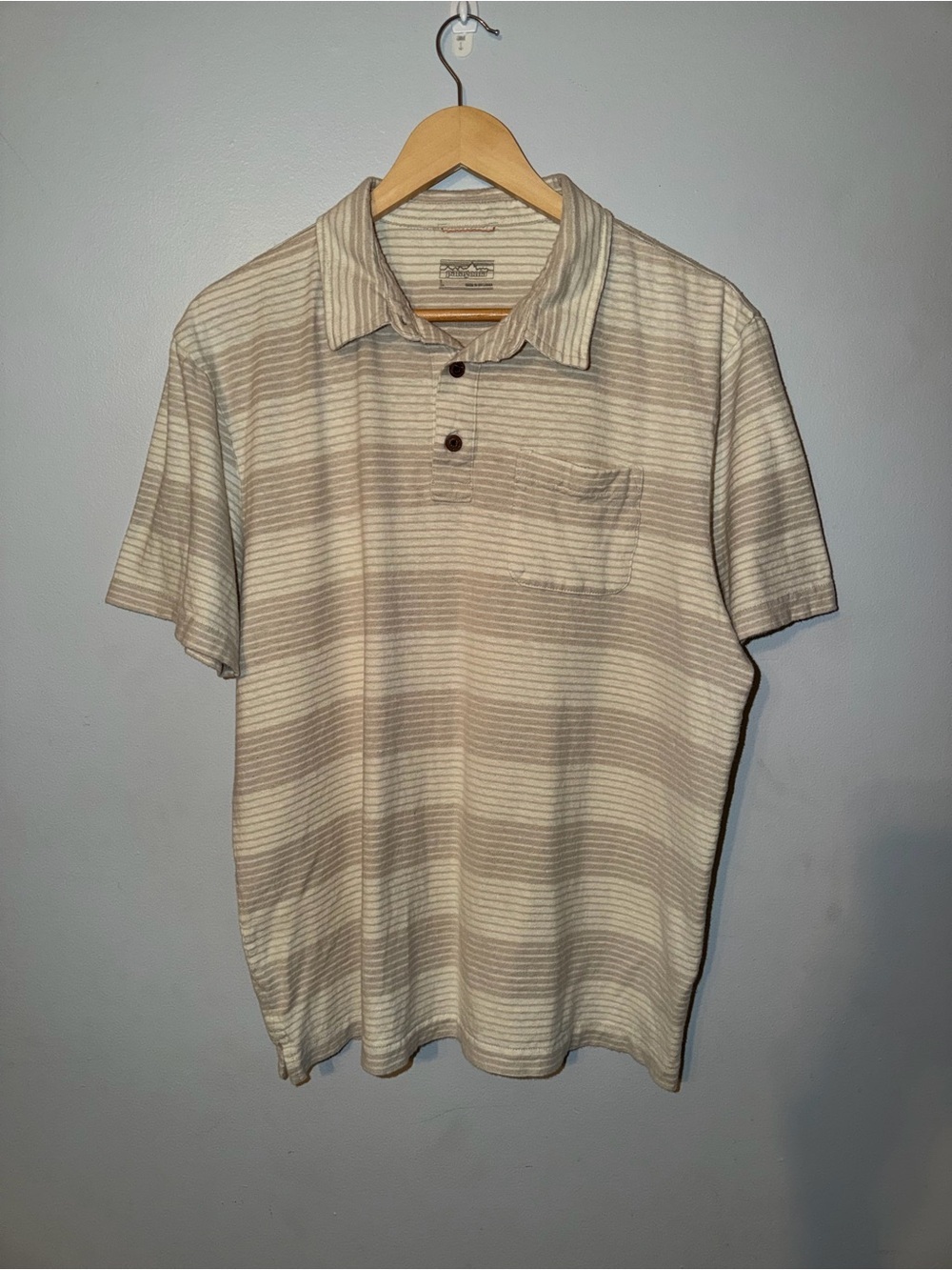 Patagonia Men's Beige and Light Brown Striped Polo